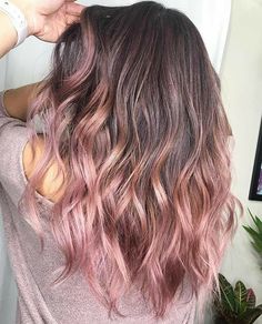 Hair Pop Of Color Ideas, Subtle Pink Balayage, Subtle Pink Hair Brunette, Brown Hair With Colored Tips, Lavender Ombre Hair, Shades Of Pink Hair, Rose Brown Hair, Pink Hair Highlights, Shorthair Haircut