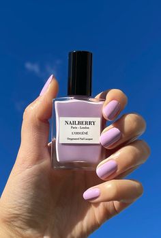 Pop Pastel Purple | Opaque Chic, creamy and cool, our glossy pastel purple is both versatile and instantly enlivening. Enjoy this high-impact hue in all their glory as full-colour nails, or get playful with half moons and skinny French tips for a minimal yet still spirited manicure. A single sweep of this patented formula delivers a smooth and streak-free professional finish that will never clump or crack. Boost its staying power with a finishing sweep of Shine & Breathe Top Coat and colour your nails healthy! Nail Lacquer Design, Light Pastel Purple, Halal Nail Polish, Nails Healthy, Violet Pastel, Half Moons, Red Carpet Manicure, Purple Nail Polish, London Nails