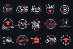 a set of logos and emblems for bbq, steakhouse or barbeque