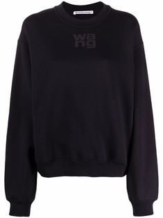 Jet-black cotton-blend logo-print crew neck sweatshirt from alexanderwang.t featuring crew neck, logo print to the front, long sleeves and ribbed hem. | Alexander Wang Logo-Print Crew Neck Sweatshirt Hoodie Wishlist, Manifesting 2024, Alexander Wang Sweater, Clothing Logo, Fashion Sale, Crew Sweatshirts, Cotton Hoodie, Black Logo, White Sweatshirt