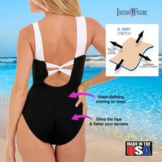 Enhance Your Silhouette with the InstantFigure Contrast Trim One-Piece Swimsuit Feel confident and stylish! This elegantly designed swimsuit covers and complements your curves in all the right ways, offering subtle sexiness and effective slimming. Whether at the poolside, beach, or any swimming event, this swimsuit is sure to make you feel fabulous and turn heads. Key Benefits: Effortless Silhouette Enhancement: Slip into this swimsuit to instantly flatten your tummy, slim your hips, and flatter Black Stretch Leotard For Poolside, Black Stretch Tankini For Water Sports, Black Leotard For Poolside, Fitted Swim Dress For Water Sports, Contoured Black Swimwear For The Beach, Fitted One-piece Tankini For Water Sports, One-piece Fitted Tankini For Water Sports, Black Tankini For Beach Season Water Sports, Black Tankini For Water Sports During Beach Season