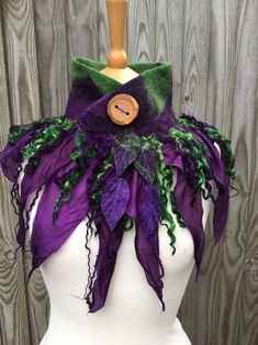 Faerie Clothing, Faerie Clothes, Felt Scarf, Purple Scarf, Nuno Felt, Nuno Felt Scarf, Fairy Clothes, Purple Scarves, Neck Accessories