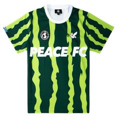 Peace FC Home Jersey Sporty Green Jersey With Graphic Print, Green Short Sleeve Jersey For Team Spirit, Green Short Sleeve Jersey With Team Spirit, Green Team Spirit Jersey With Graphic Print, Green Casual Jersey For Sports Events, Casual Green Jersey For Sports Events, Casual Green Sports Jersey, Green Jersey With Letter Print For Streetwear, Green Letter Print Jersey For Streetwear