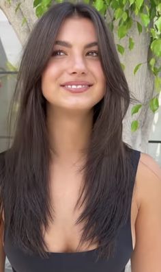 Long Haircut Brunette Straight, Long Bangs Dark Hair, Face Framing Hairstyle, Long Layered Haircuts With Side Bangs Straight Fine Hair, Long Layers With Face Framing Pieces Thick Hair, Brown Hair Straight Long, Straight Brown Hair With Layers, Brunette Haircut Medium Long, Later Haircut