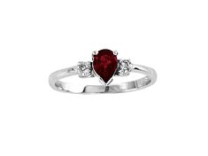 a white gold ring with a red stone and diamonds