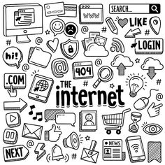 the internet surrounded by hand drawn icons