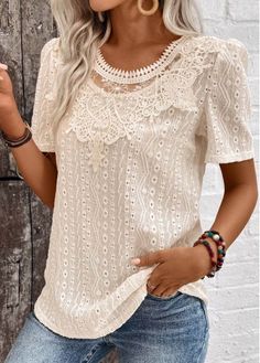 Color:Light Camel;Size:M;Package Contents:1 X T Shirt;Occasion:Other;Style:Casual; Casual Cream Embroidered Tops, Beige Short Sleeve Bohemian Top, Beige Bohemian Short Sleeve Top, Spring Lace Top T-shirt With Crew Neck, Summer Lace Top T-shirt With Crew Neck, Casual Crew Neck Lace Top, Casual Beige Blouse With Lace Top, Casual Lace Top With Crew Neck, Casual Lace Top T-shirt For Spring