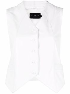 white V-neck front button fastening sleeveless two front welt pockets Macbeth Project, Outerwear Vest, White Button Down, Vest White, Down Vest, Sleeveless Vest, Outerwear Women, Welt Pockets, Chef's Jackets