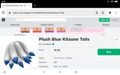 the website has an image of blue kitsure tails on it