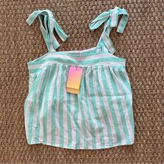 Nwt Stoney Clover Lane For Target Green And White Top. Size Xs. 55% Linen, 45% Rayon Adjustable Straps. Smocked Back. Non-Smoking Home Striped Summer Tops For Beach, Striped Summer Tops For Beach Season, Cute Crop Top For Beach, Cute Beach Crop Top, Cute Green Summer Top, Striped Crop Top For Beach, Cute Cotton Crop Top For Beach, Sleeveless Striped Tops For Beach Season, White Cami Top For Beach Season