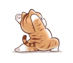 a drawing of a cat sitting on its back with it's paw in the air