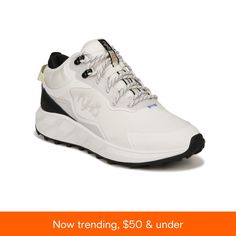 in stock White Waterproof Lace-up Sneakers, Casual White Lace-up Hiking Boots, White Lace-up Waterproof Boots For Outdoor Activities, Sporty White Waterproof Walking Shoes, White Waterproof Walking Shoes With Round Toe, White Lace-up Walking Shoes For Outdoor, Functional White Waterproof Boots, Sporty White High-top Waterproof Boots, White High-top Sporty Waterproof Boots