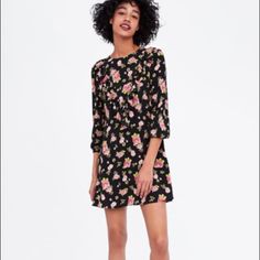 Fits 0-4, Pulls On And Buttons At Neck In Back, V Yoke Ruffle Front And Back- So Cute! Can Be Dressed Up Or Down. Casual Fitted Midi Dress With Rose Print, Casual Mini Length Dress With Rose Print, Spring Rose Print Dress For Date Night, Casual Rose Print Mini Dress, Casual Printed Dresses By Zara, Zara Black Floral Print Mini Dress, Zara Casual Long Sleeve Floral Dress, Casual Printed Zara Dress, Zara Knee-length Floral Mini Dress