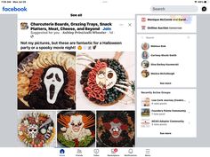 the facebook page has pictures of halloween foods and decorations on it, as well as an image of a creepy face