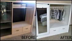 before and after photos of an organized closet