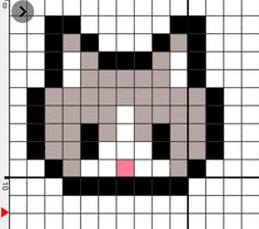 a cross stitch pattern with a dog's face in the center, and an arrow pointing