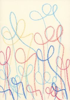 an artistic drawing with colored crayons on white paper that says love in blue, red and pink