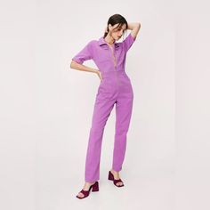 Reposhing This Item I Purchased From @Maggiebellamy21. Never Worn By Me. Questions? Leave A Comment Below! Purple Jumpsuit, Purple Denim, Short Sleeve Denim, Halter Jumpsuit, Boiler Suit, Denim Jumpsuit, Wide Leg Jumpsuit, Jeans Denim, Pink Purple