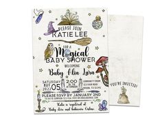 two baby shower cards with illustrations on them