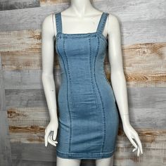 Forever 21 Jean Dress Size Small Brand New Without Tags. Never Worn. Excellent Condition, No Flaws Super Stretchy Jean Dress With Side Zipper Bust 29” Without Stretching Waist 24” Without Stretching Length Form Pit 24.5 Bin 3 Fitted Blue Denim Dress With Square Neck, Summer Casual Bodycon Denim Dress, Casual Bodycon Denim Dress For Summer, Trendy Fitted Light Wash Mini Dress, Casual Denim Bodycon Summer Dress, Casual Denim Bodycon Dress For Summer, Casual Denim Sleeveless Bodycon Dress, Fitted Denim Sundress For Spring, Fitted Cotton Denim Sundress