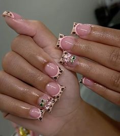 nails, cheetah print, frenchies, duck nails Short Nail Cheetah Designs, Short Nail Designs Lepord Print, Cheetah Square Nails, Yk2 Short Nails, Nail Idea Y2k, Animal Print Nails Short, Pink Short Duck Nails, Cheetah Short Nails, Duck Nails Cheetah Print