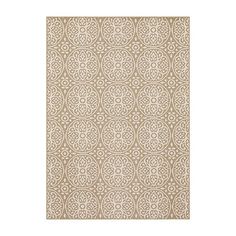 a beige and white rug with an intricate design on the front, in various sizes