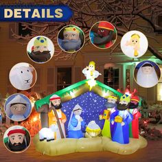 an inflatable nativity scene is displayed on the street