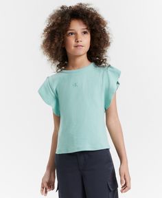 in stock Green Casual Flutter Sleeve Top, Casual Green Top With Flutter Sleeves, Spring Calvin Klein Solid Color Tops, Calvin Klein Solid Color Spring Tops, Calvin Klein Solid Tops For Spring, Trendy Calvin Klein Tops For Spring, Calvin Klein Solid Tops For Summer, Calvin Klein Blue Tops For Spring, Calvin Klein Summer Tops