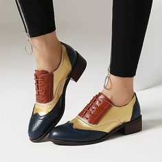 Category:Loafers; Upper Materials:PU; Embellishment:Lace-up; Season:Spring,Fall; Heel Type:Block Heel; Gender:Women's; Size Suggestion:standard size, select your usual size; Activity:Walking; Toe Shape:Round Toe; Style:Vintage,Casual; Heel Height(inch):1-2; Outsole Materials:Rubber; Occasion:Daily; Closure Type:Lace-up; Pattern:Color Block; Listing Date:05/21/2024; 2024 Trends:Retro,Brogue; Foot Length:; Foot Width:; SizeChart1_ID:2:186495; Heel Height:Low Heel Ivory Heels Wedding, Fall Heel, Flat Oxford Shoes, Navy Wedding Shoes, Bridal Shoes Low Heel, Sequin Sandals, Women's Slip Ons, Rough Heels, Lace Up Block Heel