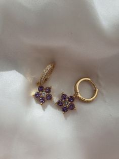 Flower Crystal, Bear Necklace, Zircon Jewelry, Handmade Flower, Floral Necklace, Crystal Charm, Purple Flower, Dainty Earrings, Gold Plated Necklace