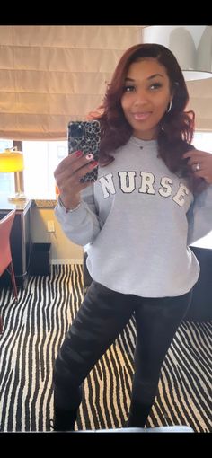 Collegiate style nurse sweatshirt. Iron on chenille patches. Gildan brand. Unisex Chenille Sweatshirt, Chenille Patches, Letter Sweatshirt, Collegiate Style, Women Nurse, Nurse Sweatshirt, Medical Field, Adult Outfits, Medical