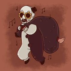 a cartoon panda is carrying a bag with music notes on it