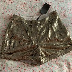 Beautiful Sequin Shorts. Summer Party Pants With Built-in Shorts, Gold Sequined Bottoms For Summer, Glamorous Fitted Shorts For Summer, Fitted Pants With Built-in Shorts For Party, Gold Bottoms For Night Out, Gold Bottoms For Summer Night Out, Gold Bottoms For Night Out In Summer, Gold High-waisted Shorts For Summer, Fitted Gold Shorts For Summer