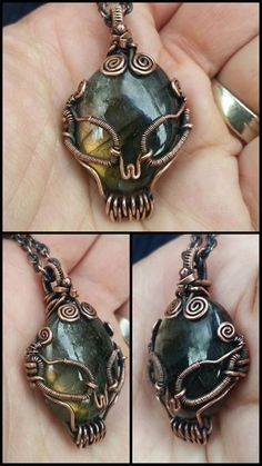 four different pictures of a cat's head pendant