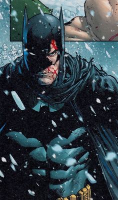 batman and robin wayne in the dark knight comics, with snow falling all around them