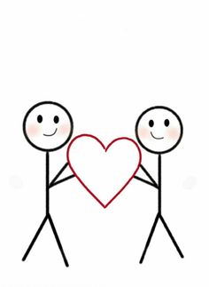 two stick figures holding up a heart