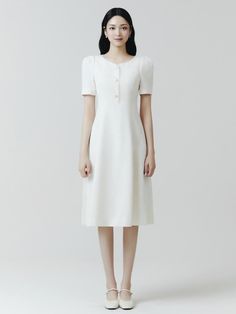 Composition : Shell: Polyester 78% Rayon 22% Lining: Polyester 100%Color : IVORY_5(55),IVORY_6(66),PINK_5(55),PINK_6(66)Country of Origin : China Classic White Knee-length Dress, Elegant Mid-length Mini Dress For Daywear, Classic Mid-length Spring Dresses, Classic White Knee-length Midi Dress, White Mid-length Dress For Work, White Mid-length Evening Dress, White Classic Midi Dress, Classic Midi Dress For Spring, Classic Sheath Dresses For Spring