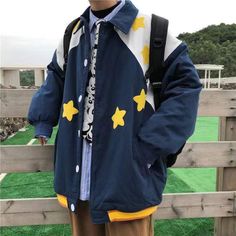 Wiaofellas Men's Fashion Trend Couple Clothes Streetwear Baseball Jacket Loose Star Printed Coats Lapel Collar Blue Color Outerwear Note:1.Dear, if you are not sure about the size you have chosen, you can contact us.2.Since it is a Chinese size, please select the size according to the size of the form.3.The size in the clothes is Chinese size; Our US size is not standard US size, (1Inch=2.54cm 1cm=0.39inch)4.Since it is a manual measurement, please allow us to have an error of 2CM-4CM5.Please al Casual Oversized Blue Windbreaker, Blue Patchwork Windbreaker For Fall, Navy Long Sleeve Windbreaker For Spring, Casual Navy Long Sleeve Outerwear, Casual Blue Patchwork Windbreaker, Navy Casual Long Sleeve Outerwear, Oversized Blue Long Sleeve Windbreaker, Blue Long Sleeve Windbreaker For College, Casual Steampunk