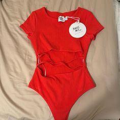 Brand New Red Body Suit- Size 4. Tags On Red Stretch Bodysuit With Short Sleeves, Red Casual Bodysuit For Spring, Casual Red Bodysuit For Spring, Red Bodysuit For Summer Night Out, Trendy Fitted Red Bodysuit, Red Casual Bodysuit For Night Out, Fitted Red Summer Bodysuit, Casual Red Bodysuit For Night Out, Princess Polly Romper