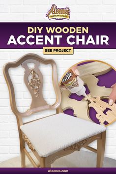 an advertisement for a wooden accent chair that is being used to paint the back of a chair