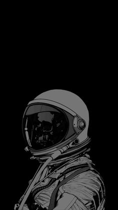 an astronaut with a skull on his helmet