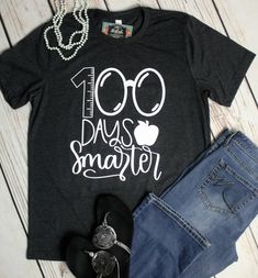 Happy 100th Day of School T Shirts, 100th Day Teacher Shirt, 100 Days Smarter, Teacher 100 Days, Teacher Shirts, Gift for Teacher by SimplyStylishCo on Etsy Happy 100th Day Of School, School T Shirts, 100 Days Smarter, Teacher Wear, Teachers Diy, Teaching Shirts, 100th Day Of School, Shirts Ideas