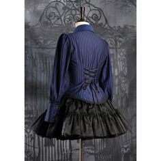 A gothic blouse that looks like a noble lady from medieval Europe. Her collar has a cross sword embroidered on it, the back is laced, and the chest is decorated with a statement frill. She is a mysterious young lady with a gorgeous aura. 
 
 

 

 
 
 
 Size 
 
 XS size 
 
 Length: 63cm 
 Bust: 84cm 
 Waist: 72cm 
 Sleeve length: 62cm 
 
 S size 
 
 Length: 64cm 
 Bust: 88cm 
 Waist: 76cm 
 Sleeve length: 62cm 
 
 M size 
 
 Length: 65cm 
 Bust: 92cm 
 Waist: 80cm 
 Sleeve length: 62.5cm 
 
 L s Gothic Blouse, Dark Navy, No Frills, That Look, Sleeve Length, Embroidery, Navy, Lace, How To Wear