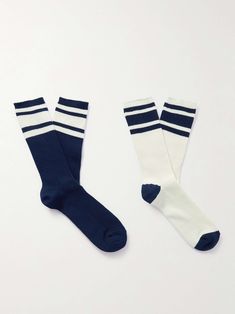 Shop MR P. Two-Pack Striped Ribbed Cotton-Blend Socks, Explore the latest in-season MR P. collection today on MR PORTER Casual Navy Cotton Socks, Sporty Cotton Socks For Streetwear, Casual Cotton Sports Socks, Mr P, Socks For Men, Notes Design, Sock Patterns, Patterned Socks, Mr Porter