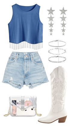 Country Outfits For Concerts Summer, Dolly Parton Concert Outfit, Girly Country Concert Outfit, Country Concert Outfit Jean Skirt, Country Concert Outfit With White Boots, White Cowgirl Boots Outfit Summer, Country Concert Outfit White Boots, Denim Bachelorette Outfit, White Cowboy Boots Outfit Concert