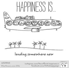 a drawing of a plane with the words happiness is