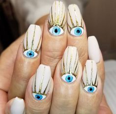 Evil Eye Nail, Evil Eye Nails, Eye Nail Art, Retro Nails, Makeup Hacks Beauty Secrets, Evil Eye Design, Eye Nails, Almond Shape Nails, Fashion Star