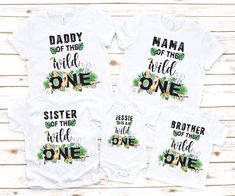 "Discover the perfect set of family matching shirts for any design in our shop! Whether it's for a special social occasion or a fun family gathering, we've got you covered. Reach out to us, and we'll be more than happy to assist you in creating a delightful and memorable ensemble that everyone will love. Let's make your moments together even more special with our charming family matching shirts!  Please use the size charts provided in the photos before you order, as each item is custom made acco Customizable Tops For Family Events On Father's Day, Customizable White Tops For Family Gatherings, Wild One Birthday Shirts, Wild One Birthday Shirt, Zoo Animal Party, Wild One Birthday, First Birthday Shirts, Handmade Boutique, Zoo Animal