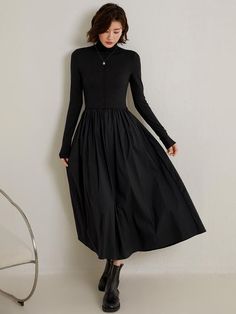 This is a feminine and romantic dress by LANGSON that is made out of high quality acrylic, polyester, nylon, and wool blend fabric. With design detail of slim top with turtleneck and voluminous skirt, it gives a trendy and feminine look.- Turtleneck detail- Shirring detail on the skirt- Feminine and modern mood Voluminous Skirt, Long Knitted Dress, Romantic Dress, Feminine Look, Design Details, Long Dress, Wool Blend, Black Dress, Turtle Neck