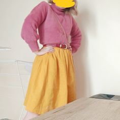 Fluffy pink verge girl jumper with a yellow skirt what a LOOK Yellow Skirt Outfit, Yellow Skirt Outfits, Skirt Outfit Summer, Yellow Clothes, Girls Jumpers, Orange Outfit